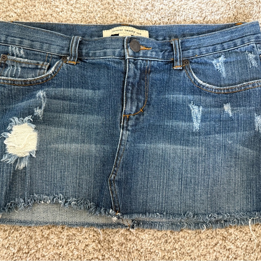 Forever 21 Blue Distressed Mini Skirt